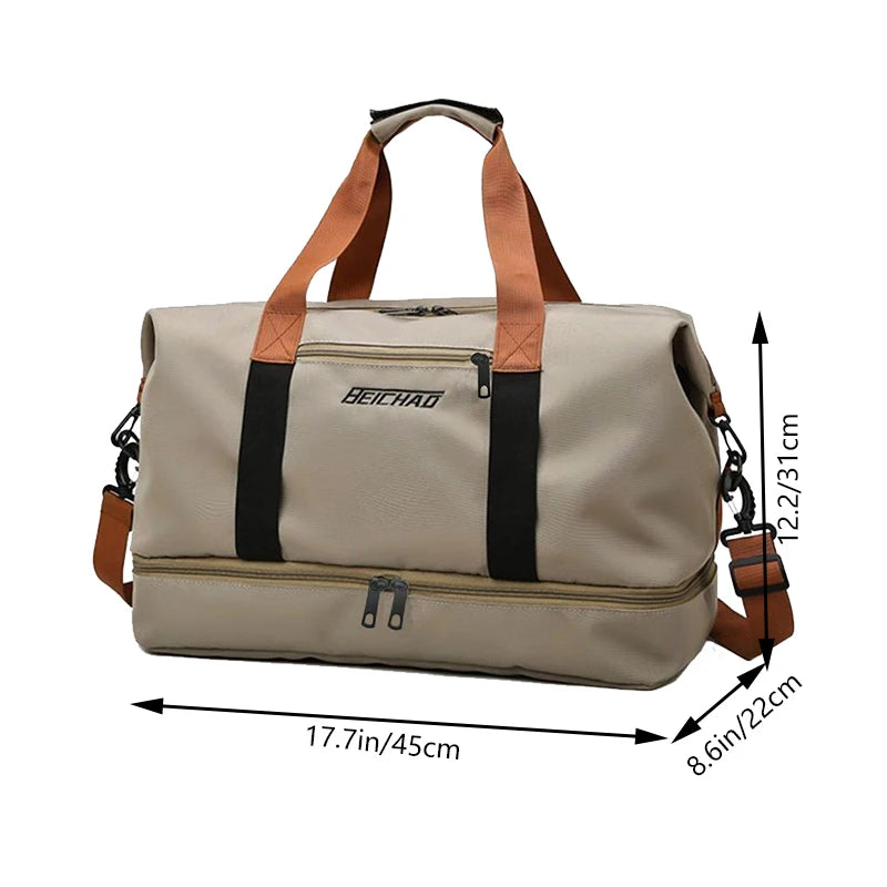 The neutral color backpack is specially designed for men and women and is suitable as a luggage bag for travel and accommodation