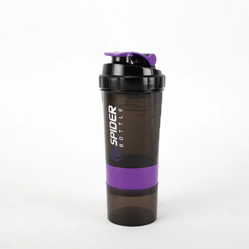 500ml Layered Protein Bottle Powder Shaker with Powder Storage Container Large Water Bottle Water Bottle with Wire Stirring Ball