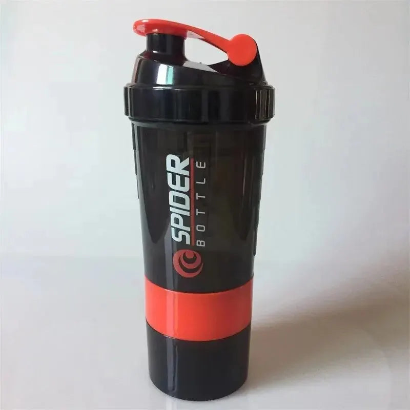 500ml Layered Protein Bottle Powder Shaker with Powder Storage Container Large Water Bottle Water Bottle with Wire Stirring Ball