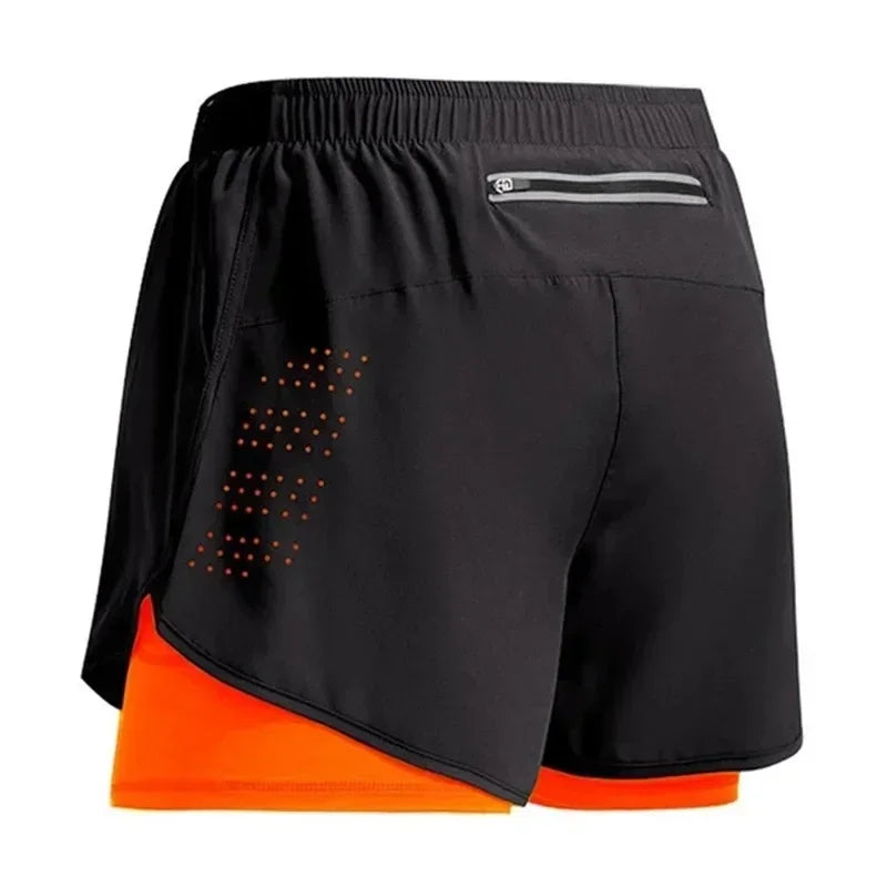 Men's Running Shorts 2 In 1 Fitness Black Double Layer Shorts Workout Training Gym Running Sport Short Pants Summer Shorts Men