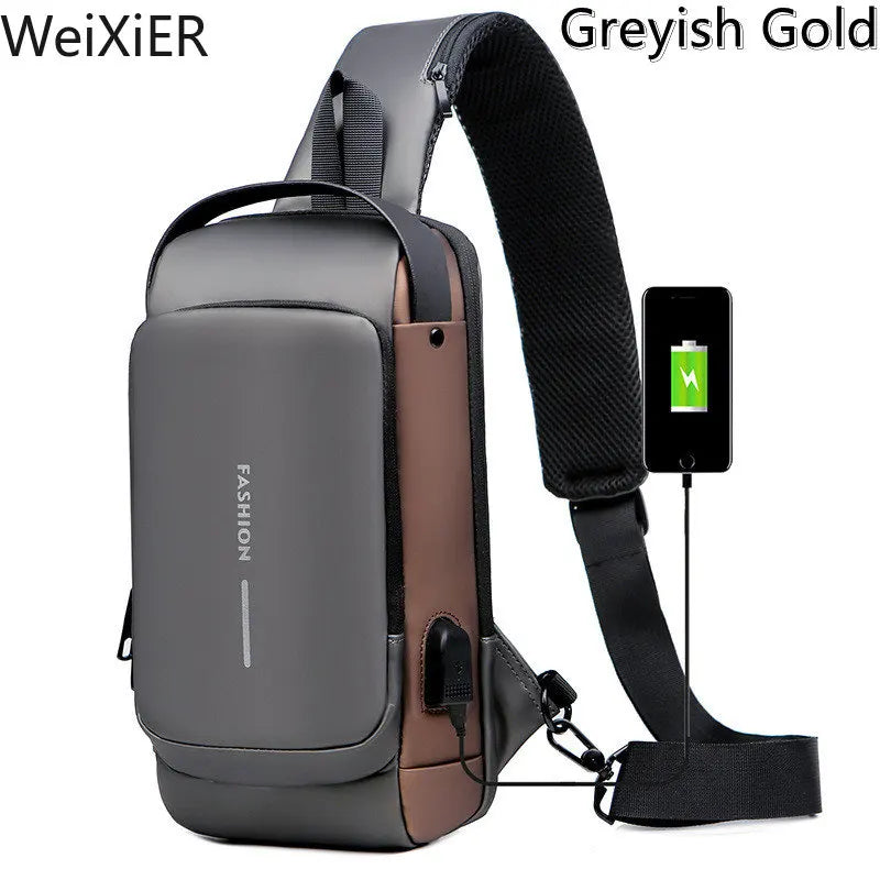 Men's anti-theft chest bag, multifunctional USB crossbody bag, travel sling bag, crossbody bag
