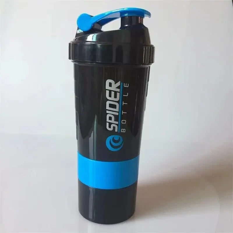 500ml Layered Protein Bottle Powder Shaker with Powder Storage Container Large Water Bottle Water Bottle with Wire Stirring Ball