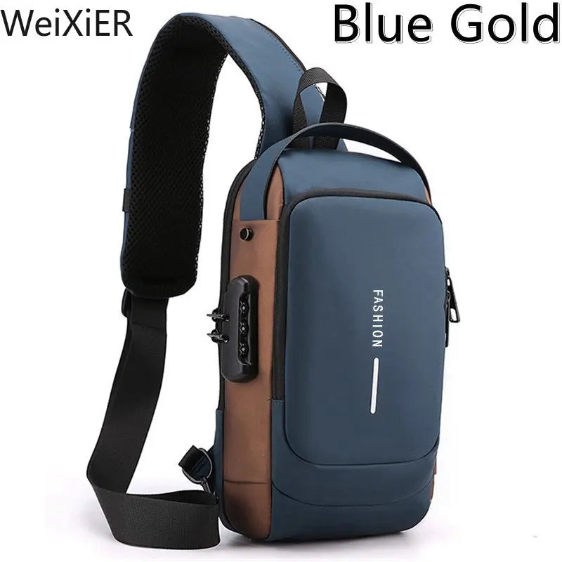 Men's anti-theft chest bag, multifunctional USB crossbody bag, travel sling bag, crossbody bag