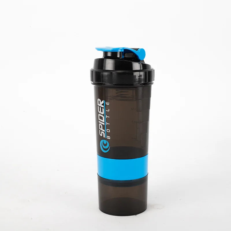 500ml Layered Protein Bottle Powder Shaker with Powder Storage Container Large Water Bottle Water Bottle with Wire Stirring Ball