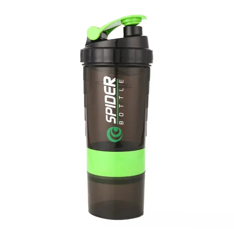 500ml Layered Protein Bottle Powder Shaker with Powder Storage Container Large Water Bottle Water Bottle with Wire Stirring Ball