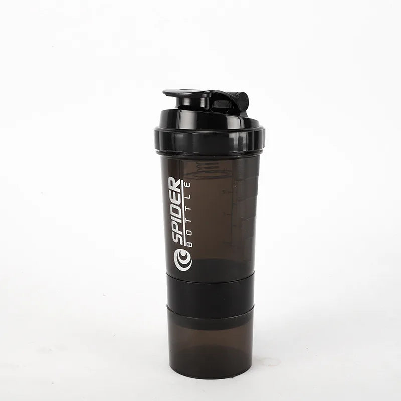 500ml Layered Protein Bottle Powder Shaker with Powder Storage Container Large Water Bottle Water Bottle with Wire Stirring Ball