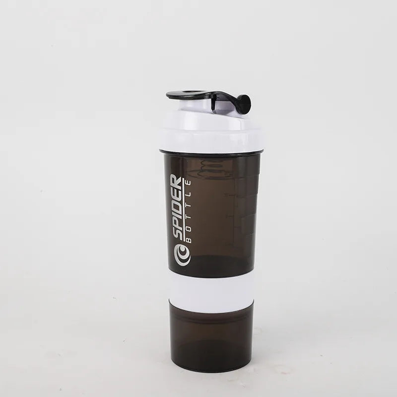 500ml Layered Protein Bottle Powder Shaker with Powder Storage Container Large Water Bottle Water Bottle with Wire Stirring Ball