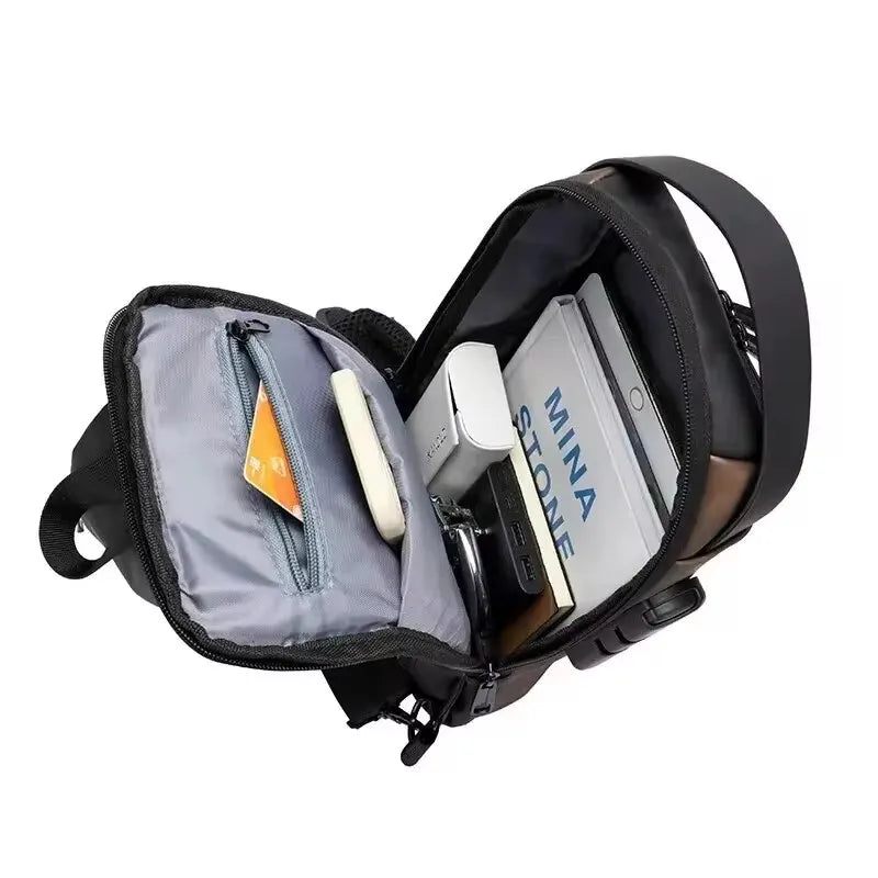 Men's anti-theft chest bag, multifunctional USB crossbody bag, travel sling bag, crossbody bag