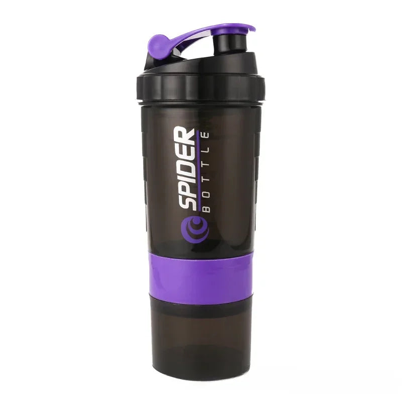 500ml Layered Protein Bottle Powder Shaker with Powder Storage Container Large Water Bottle Water Bottle with Wire Stirring Ball