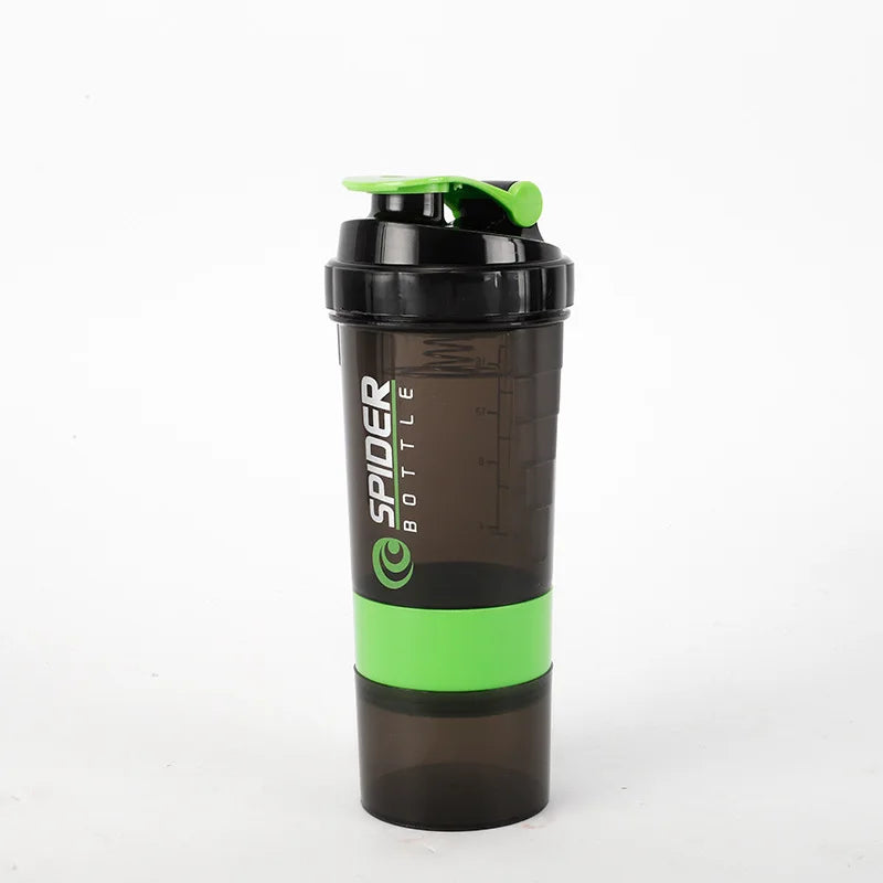 500ml Layered Protein Bottle Powder Shaker with Powder Storage Container Large Water Bottle Water Bottle with Wire Stirring Ball
