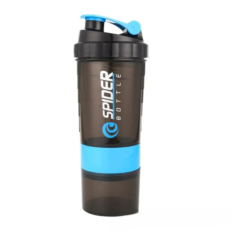 500ml Layered Protein Bottle Powder Shaker with Powder Storage Container Large Water Bottle Water Bottle with Wire Stirring Ball